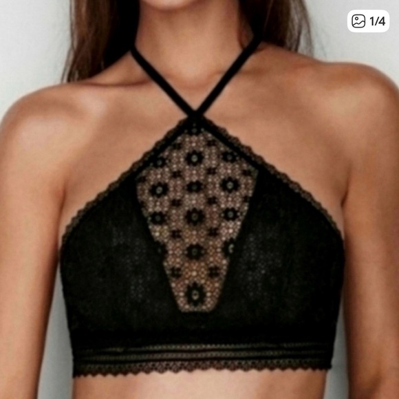 Victoria’s Secret - Black Floral Lace Halter Bralette - Size S - Picture 6 of 6